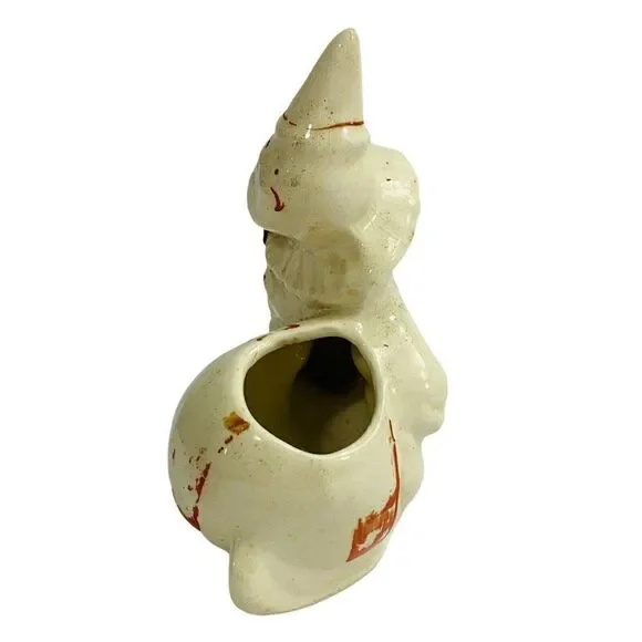 Vintage Ceramic Clown Figurine Red White Circus Whimsical Farmhouse Folk Decor - Picture 3 of 7